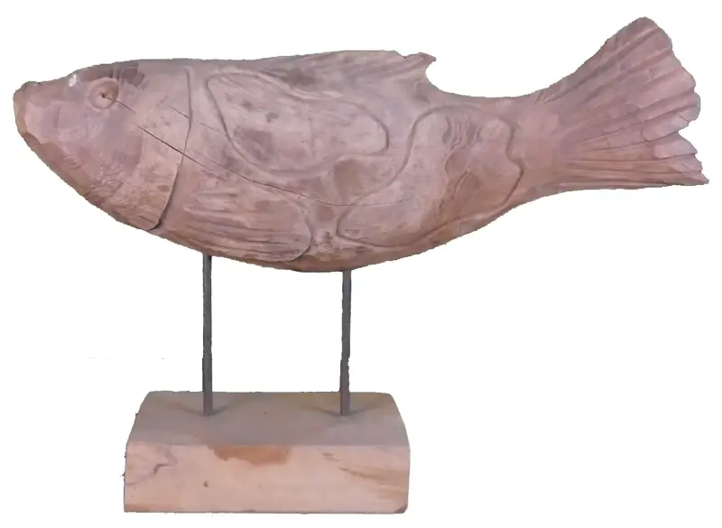 Product image 1 of the product “carved koi wood on stand S made from teak root pieces, 53cm length ”